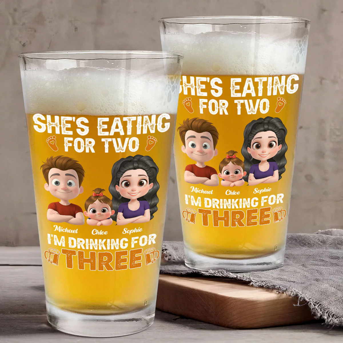 Dad Drinking For Three - Personalized Custom Beer Glass - Image 4