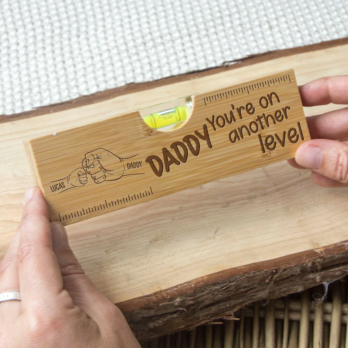 Dad Fist Bump - Personalized Custom Engraved Wooden Spirit Level Bottle Opener - Image 2