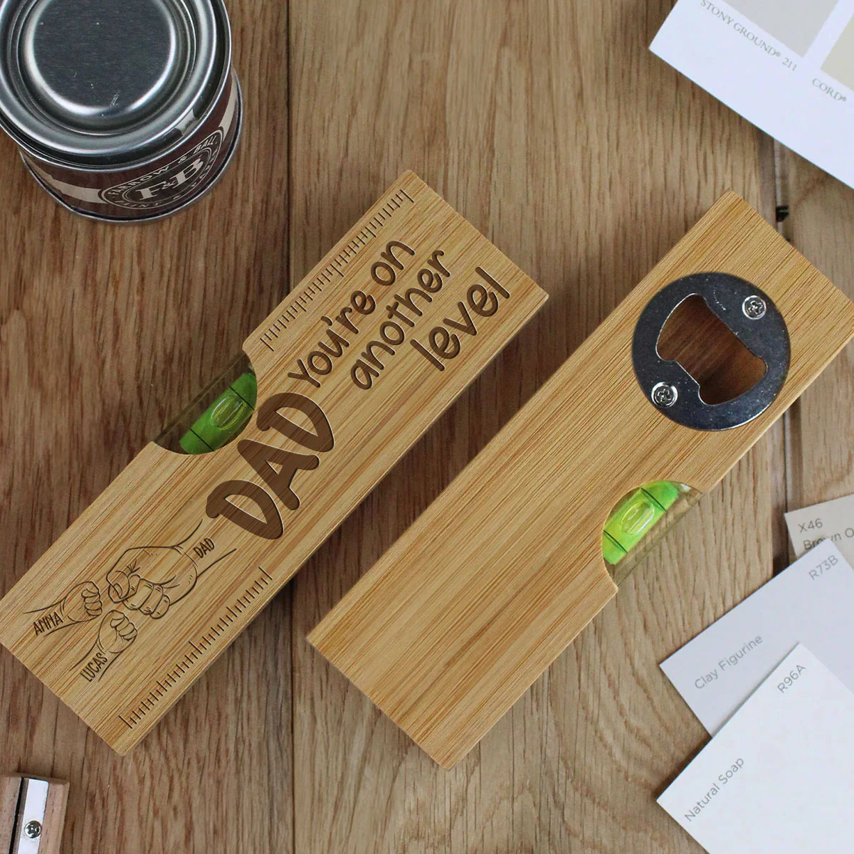 Dad Fist Bump - Personalized Custom Engraved Wooden Spirit Level Bottle Opener - Image 3
