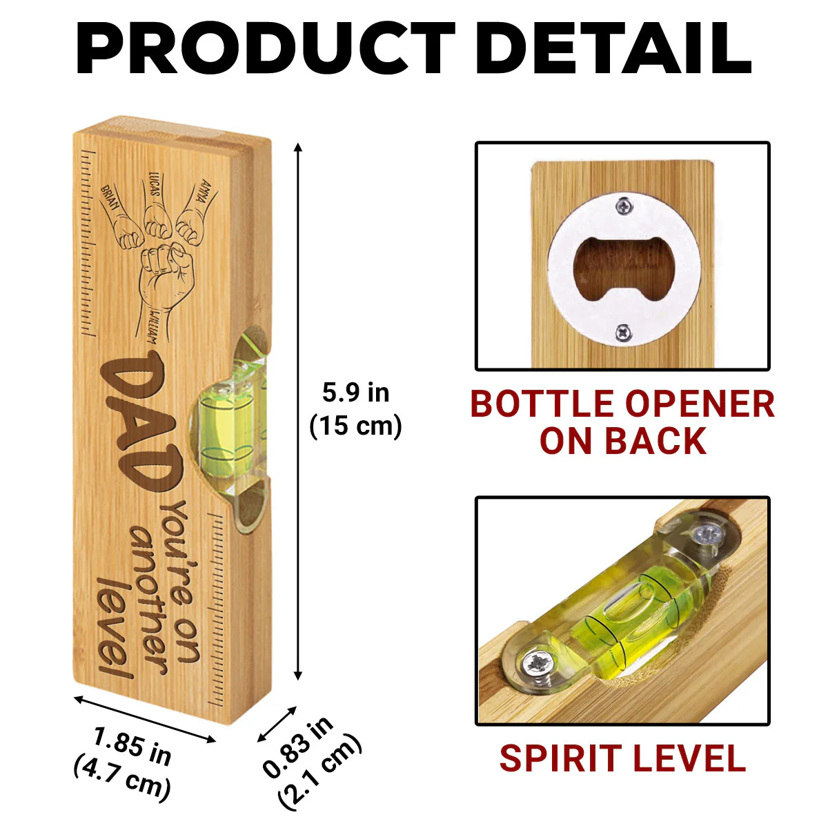 Dad Fist Bump - Personalized Custom Engraved Wooden Spirit Level Bottle Opener - Image 5