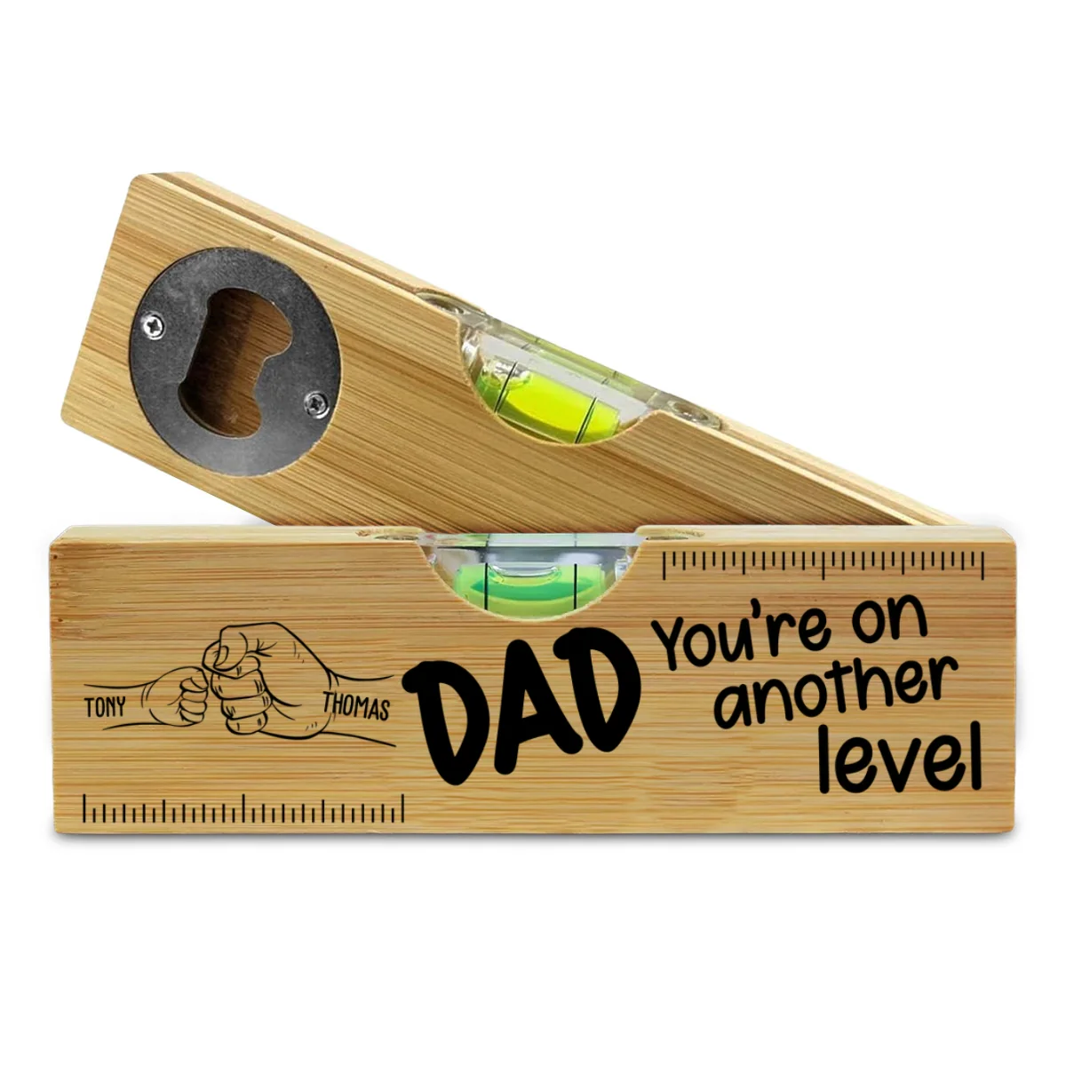 Dad Fist Bump - Personalized Custom Engraved Wooden Spirit Level Bottle Opener - Image 6