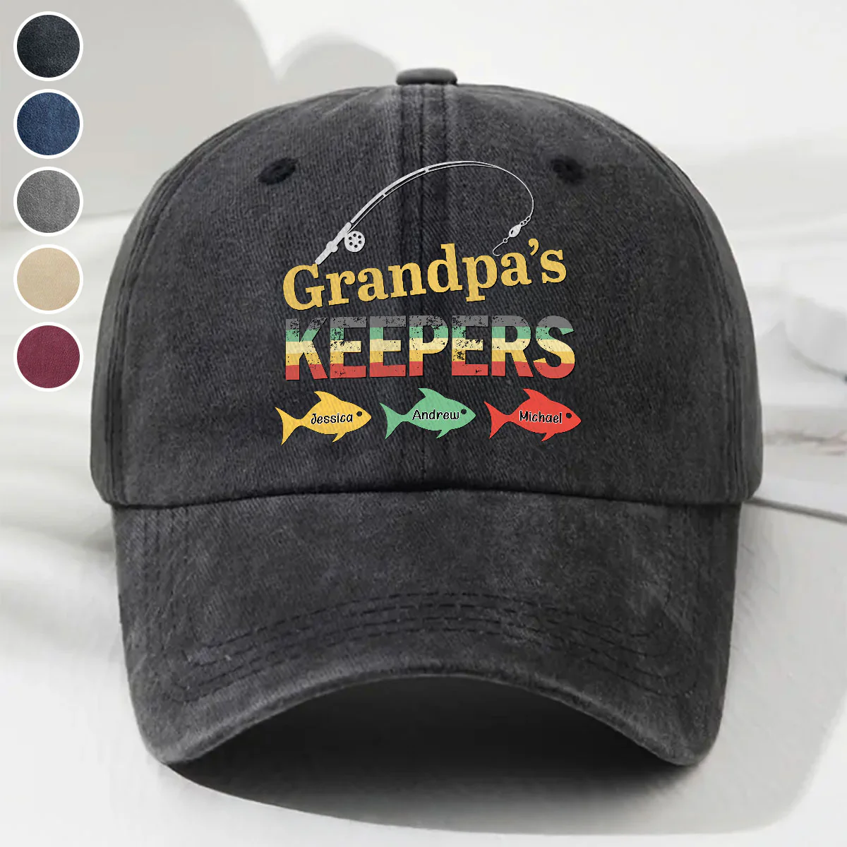 Dad Grandpa Keepers - Personalized Custom Vintage Washed Denim Cap