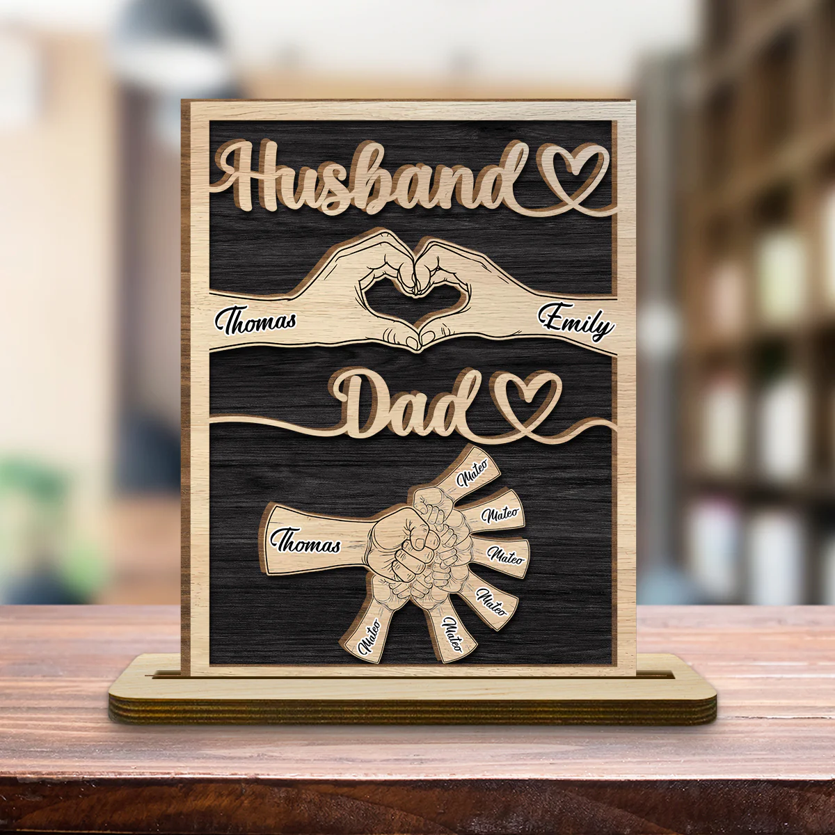 Dad Holds Our Love - Personalized Custom 2-Layer Wood Plaque With Flat Base - Image 4