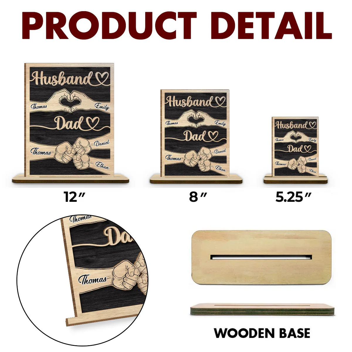 Dad Holds Our Love - Personalized Custom 2-Layer Wood Plaque With Flat Base - Image 5