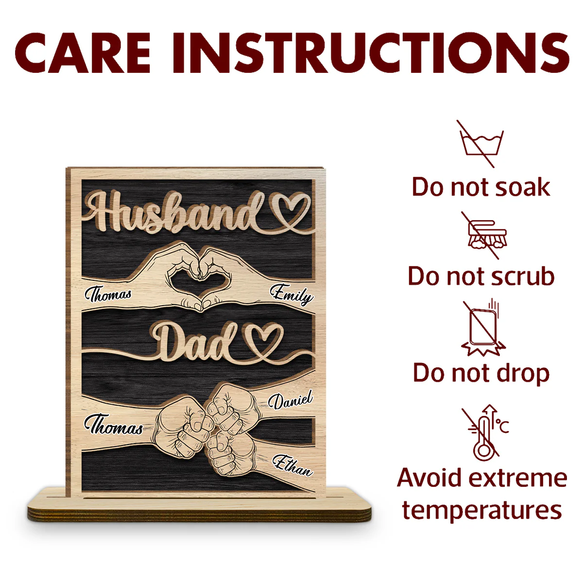 Dad Holds Our Love - Personalized Custom 2-Layer Wood Plaque With Flat Base - Image 6
