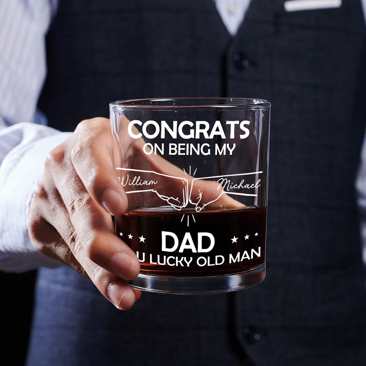 Dad Is A Lucky Old Man - Personalized Custom Whiskey Glass - Image 3