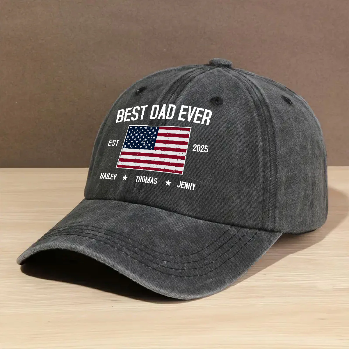 Dad Life Vibes - Personalized Custom Vintage Washed Denim Cap - Image 2