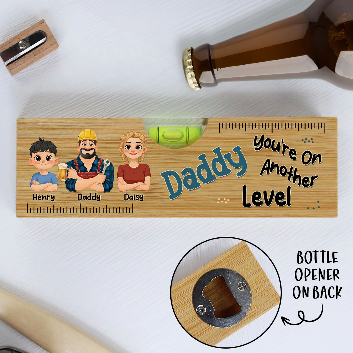 Dad Makes Life Better - Personalized Custom Wooden Spirit Level Bottle Opener