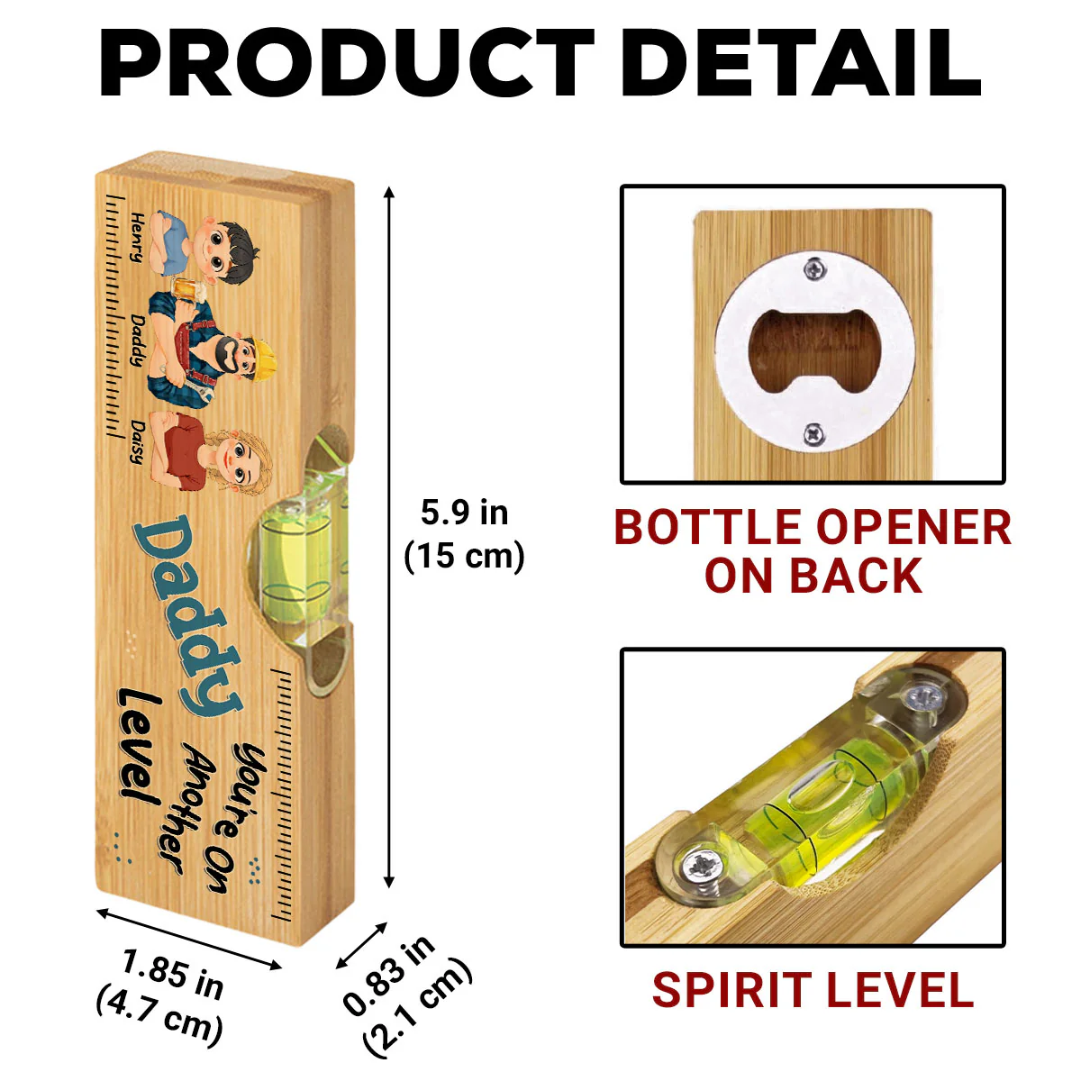 Dad Makes Life Better - Personalized Custom Wooden Spirit Level Bottle Opener - Image 5