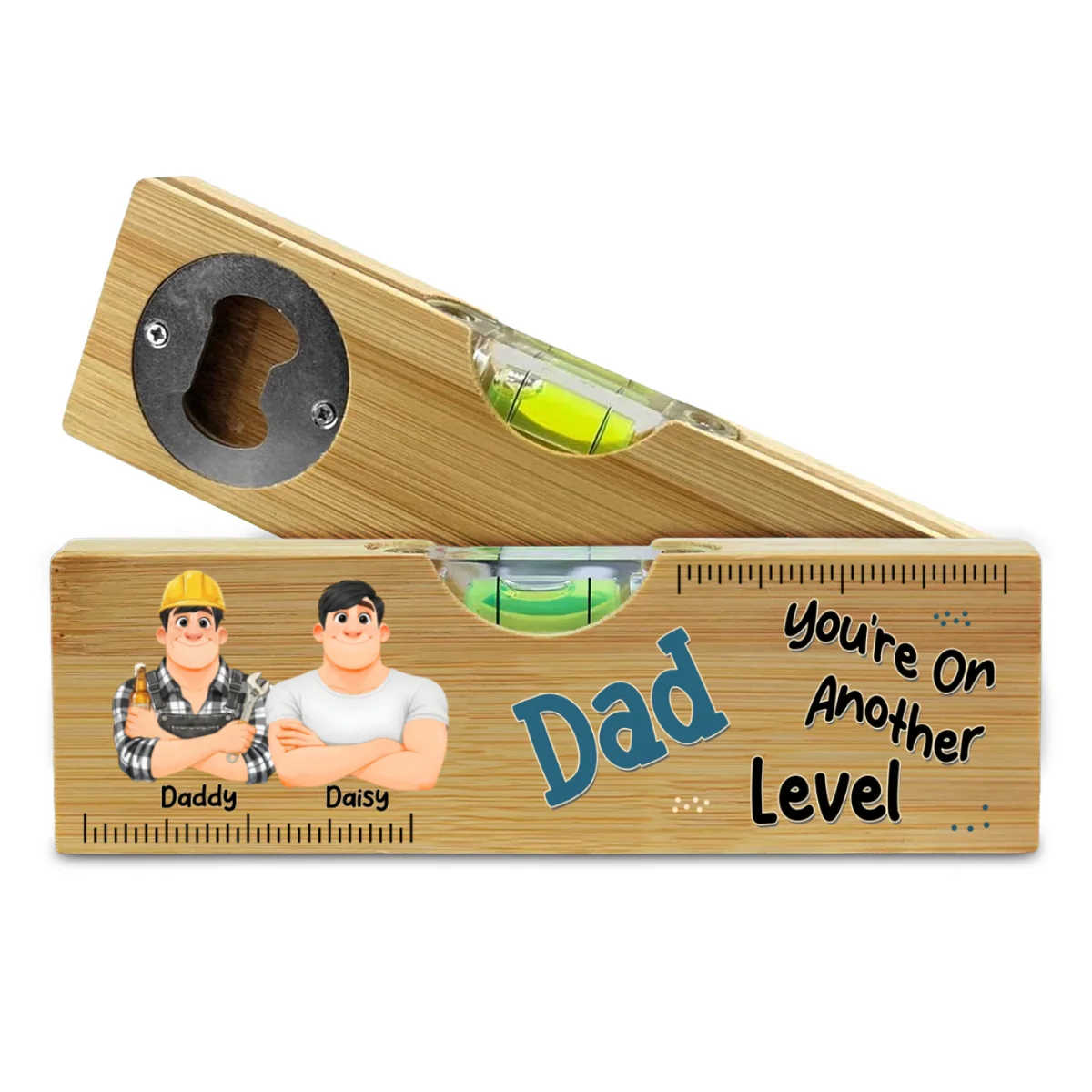 Dad Makes Life Better - Personalized Custom Wooden Spirit Level Bottle Opener - Image 6