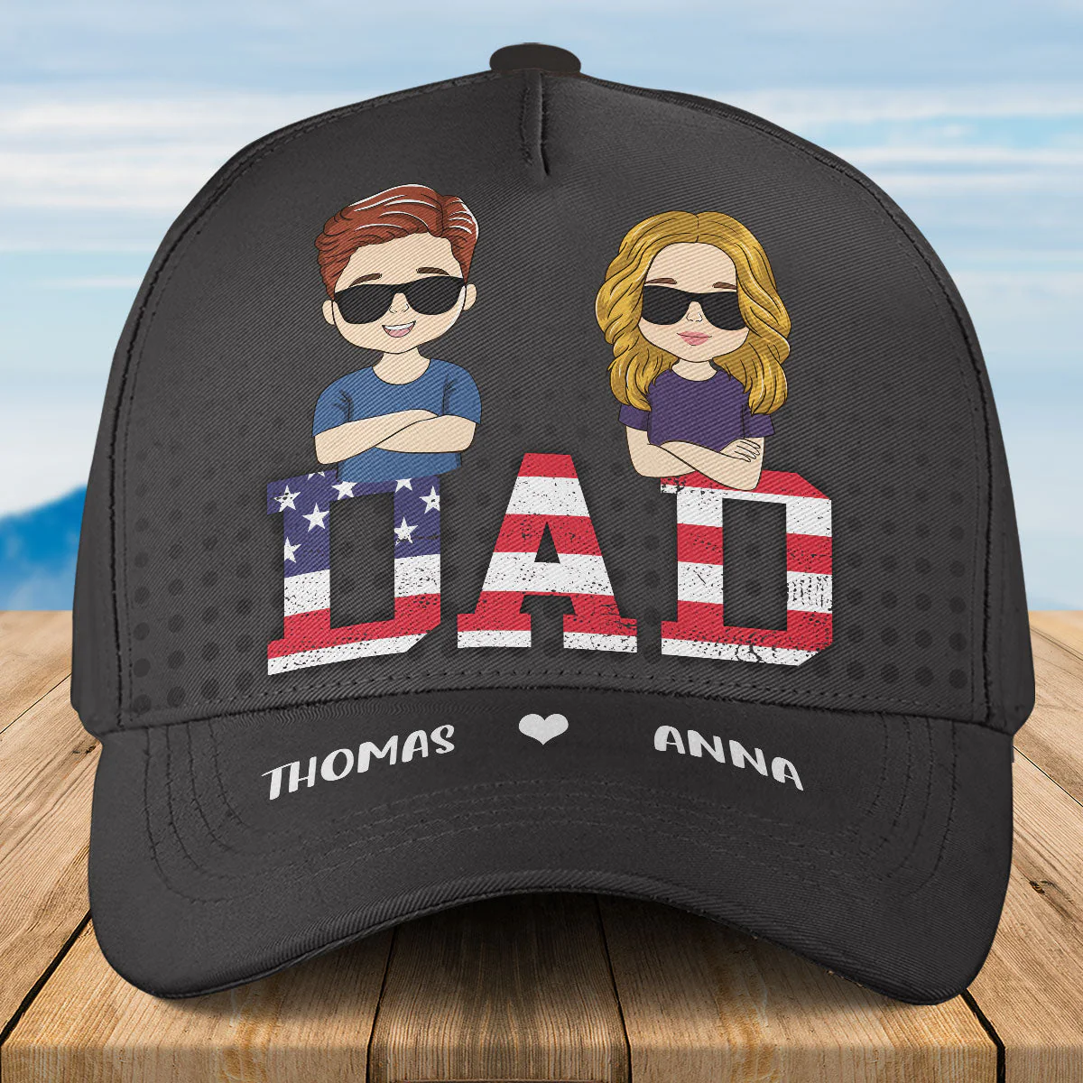 Dad Papa Vintage American Flag - Personalized Classic Cap - Image 3