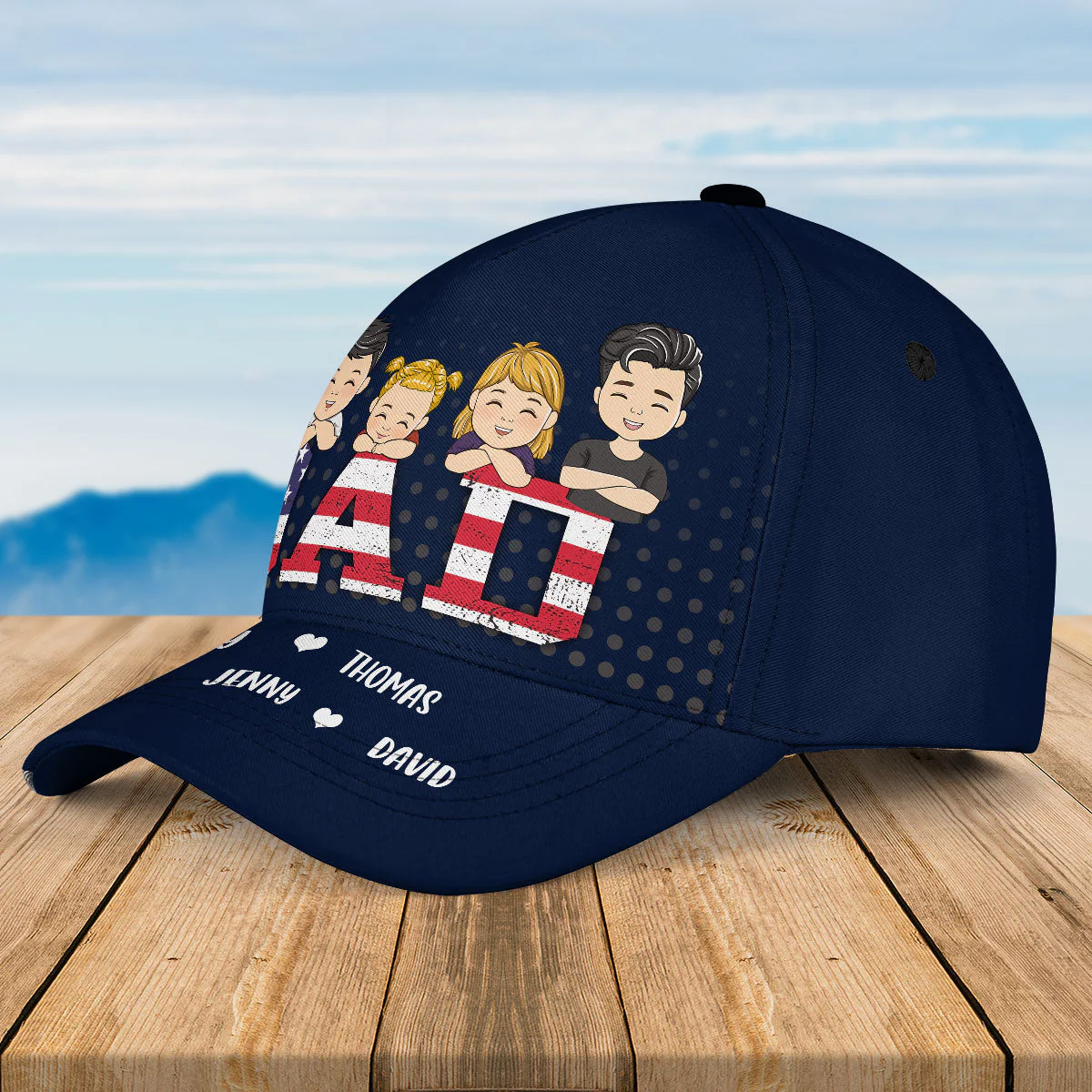 Dad Papa Vintage American Flag - Personalized Classic Cap - Image 5