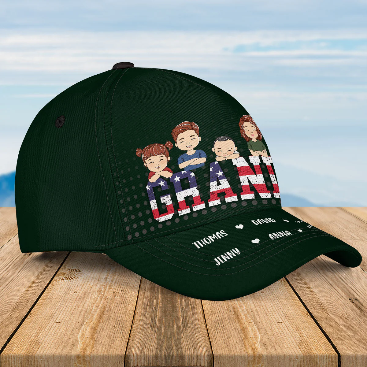 Dad Papa Vintage American Flag - Personalized Classic Cap - Image 6
