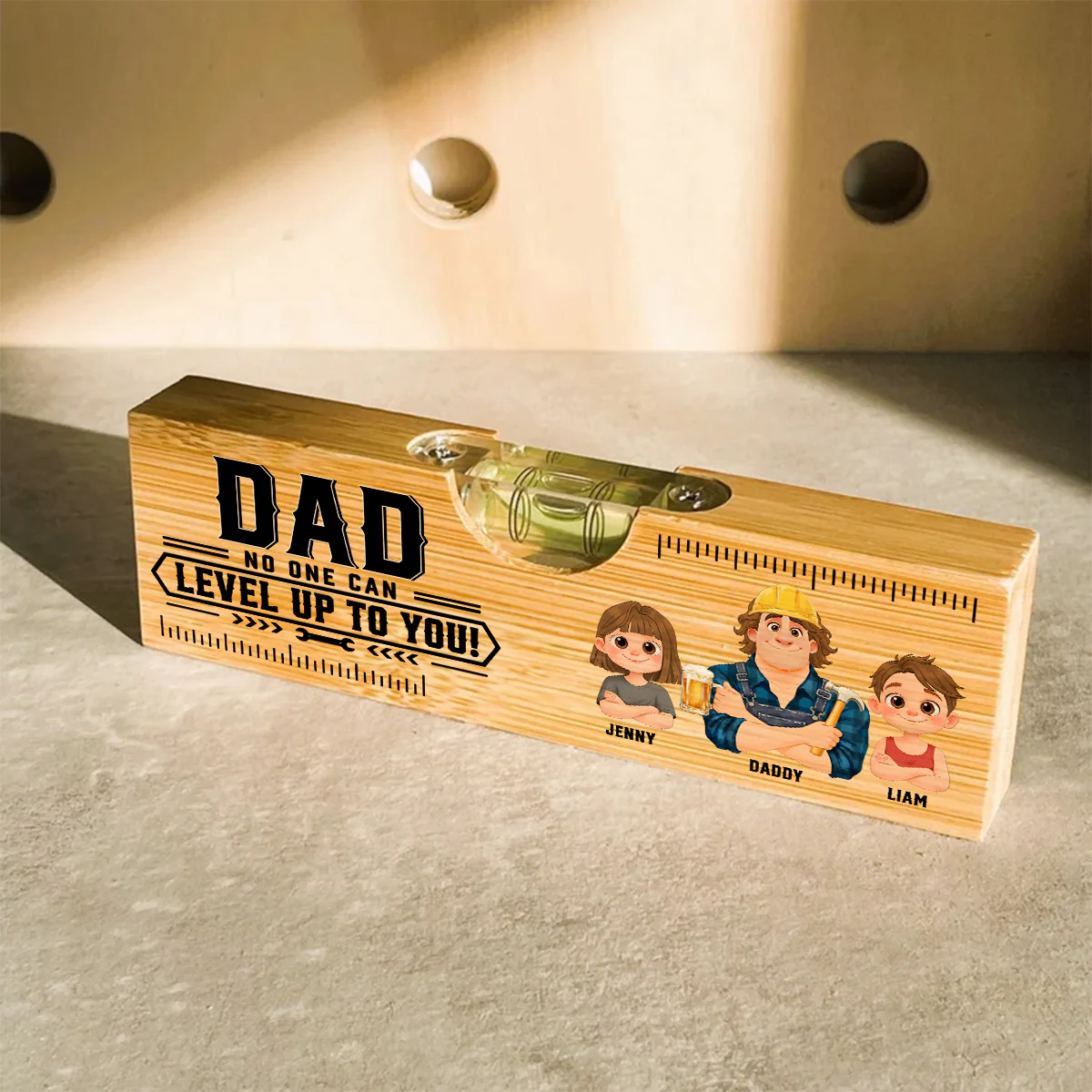 Dad Powered By Love - Personalized Custom Wooden Spirit Level Bottle Opener - Image 5