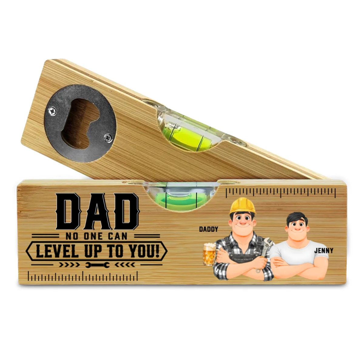 Dad Powered By Love - Personalized Custom Wooden Spirit Level Bottle Opener - Image 7