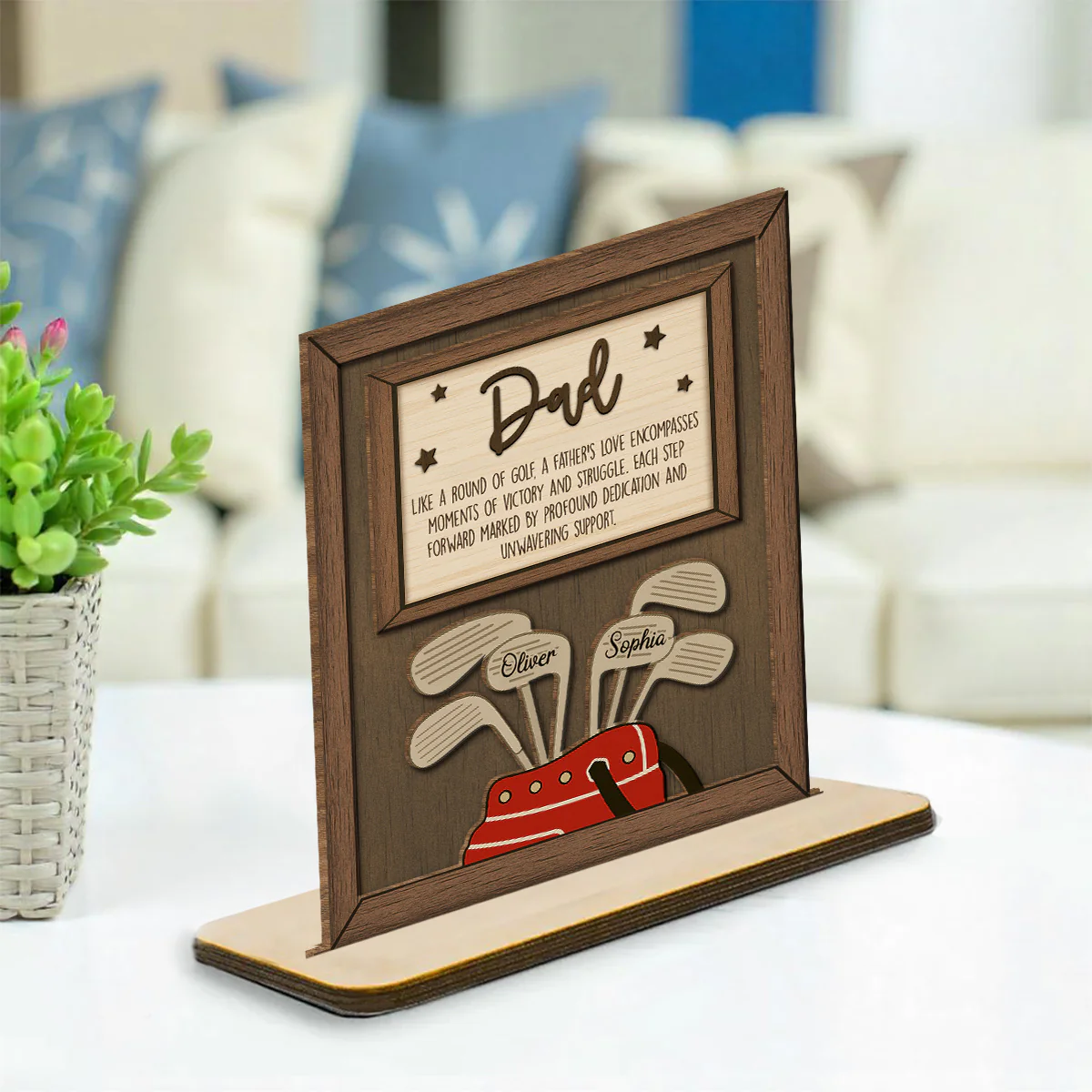 Dad Swings With Steady Love - Personalized Custom 2-Layer Wood Plaque With Flat Base - Image 3