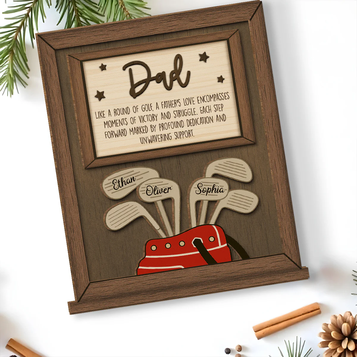 Dad Swings With Steady Love - Personalized Custom 2-Layer Wood Plaque With Flat Base - Image 5