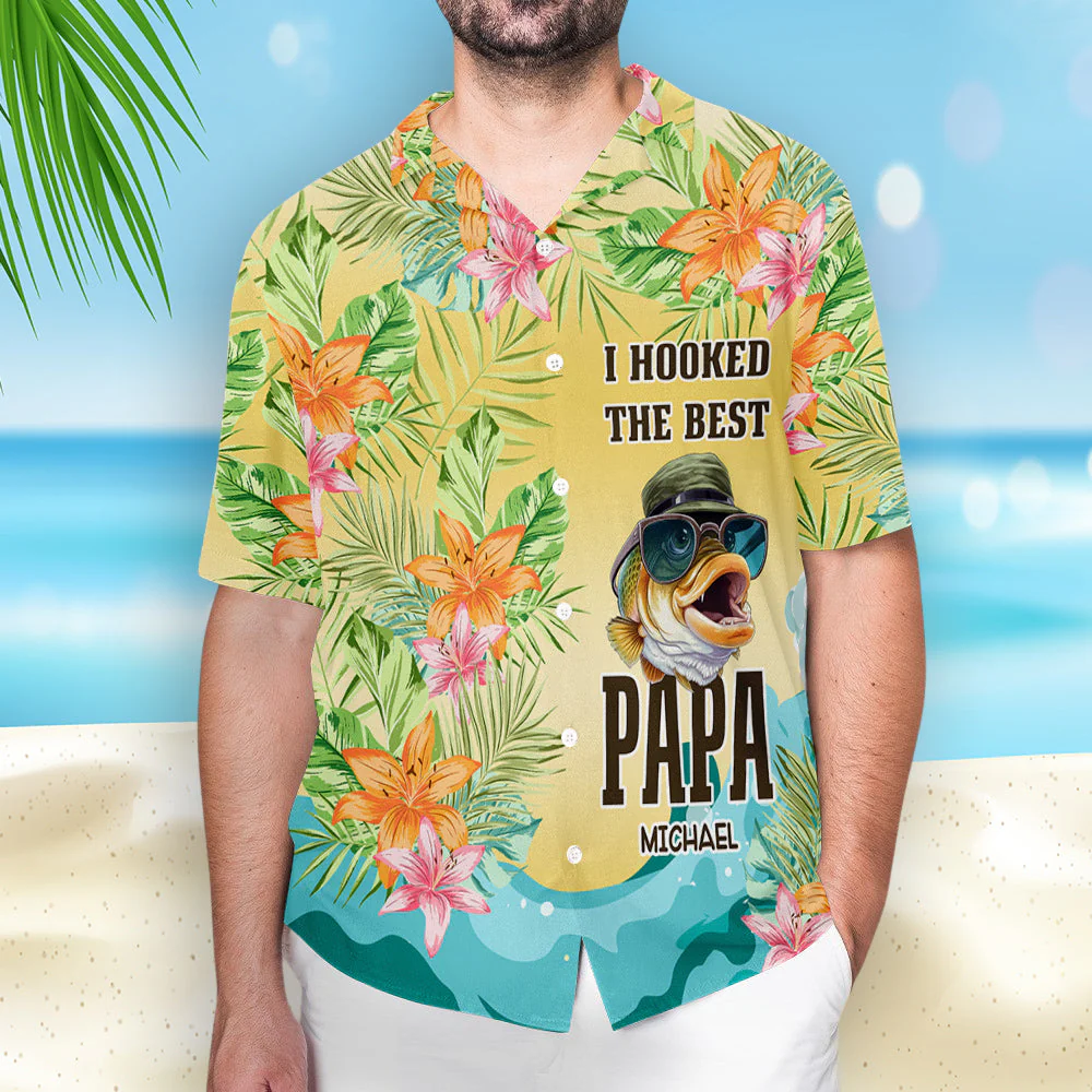 Dad Taught Me How To Fish - Personalized Custom Hawaiian Shirt - Image 4