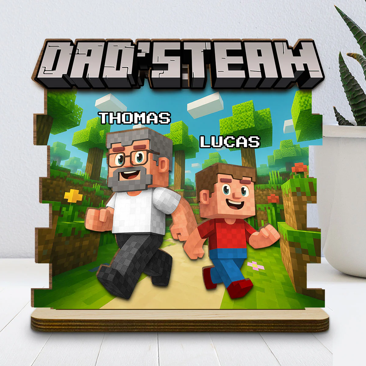 Dad Team - Personalized Custom 2-Layer Wood Plaque With Flat Base - Image 2