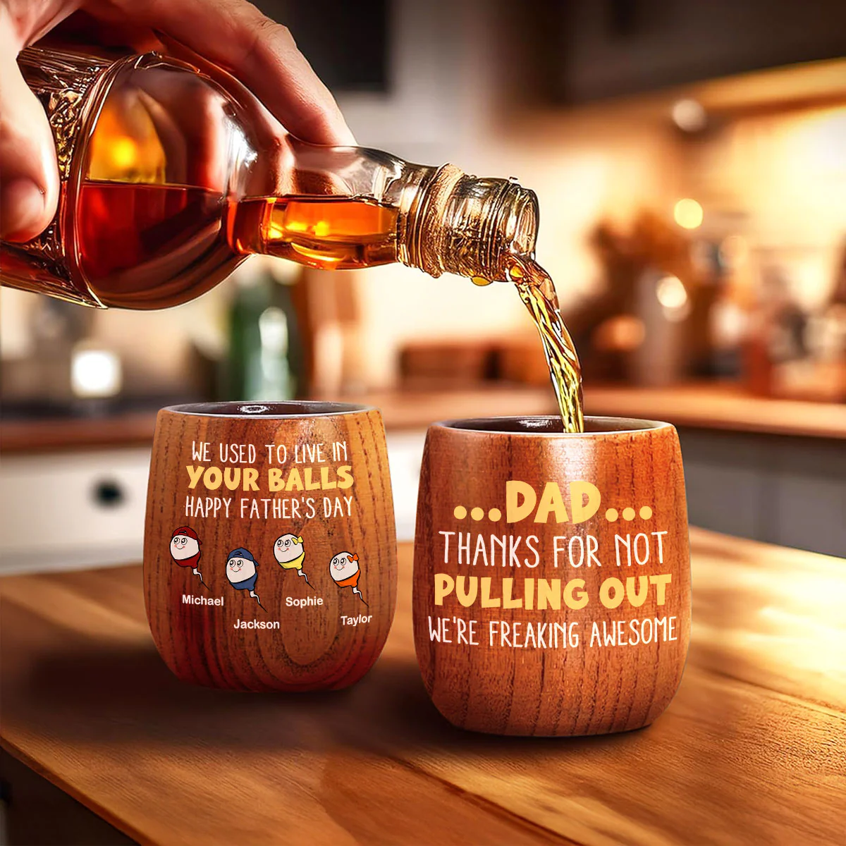 Dad Thanks For Not Pulling Out - Personalized Custom Wooden Whiskey Glass - Image 2