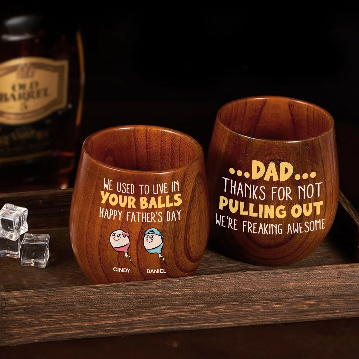 Dad Thanks For Not Pulling Out - Personalized Custom Wooden Whiskey Glass - Image 4