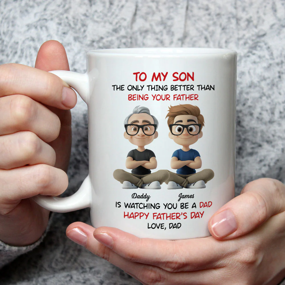 Dad To My Son Cartoonize - Personalized Custom Coffee Mug - Image 2