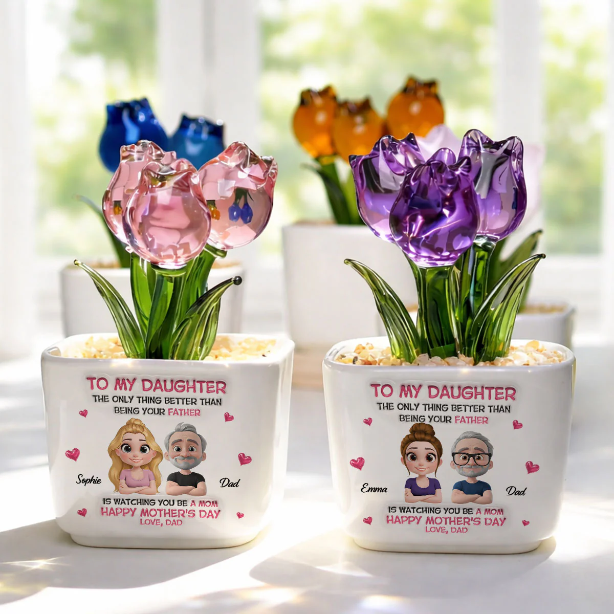 Dad Watching Daughter Be A Mom - Personalized Custom Glass Everlasting Tulips - Image 3