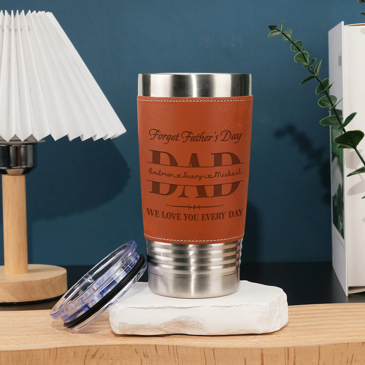 Dad We Love You Everyday - Personalized Custom Engraved Leather Tumbler - Image 3