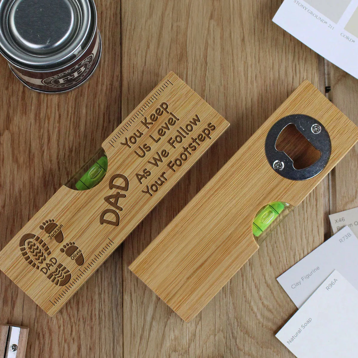 Dad You Keep Me Level - Personalized Custom Engraved Wooden Spirit Level Bottle Opener - Image 3