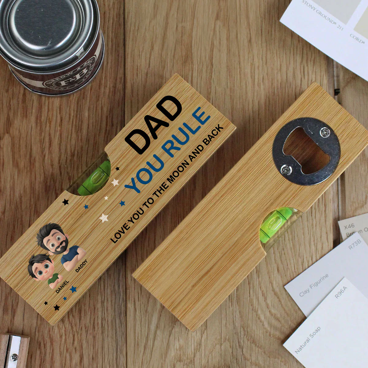 Dad You Rule - Personalized Custom Wooden Spirit Level Bottle Opener - Image 4