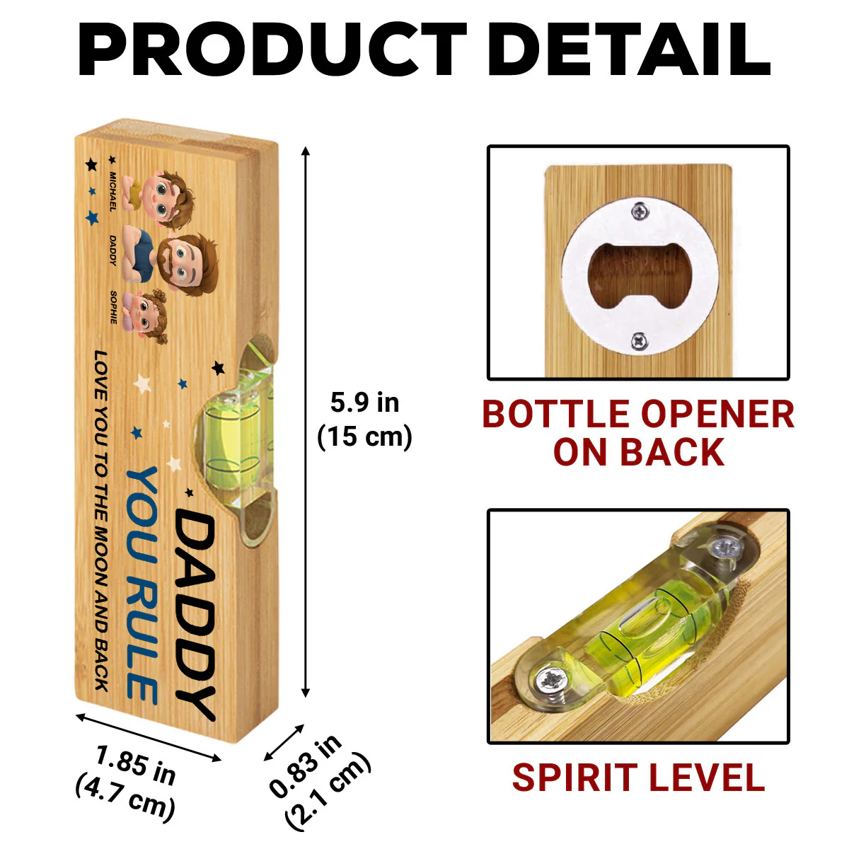 Dad You Rule - Personalized Custom Wooden Spirit Level Bottle Opener - Image 6