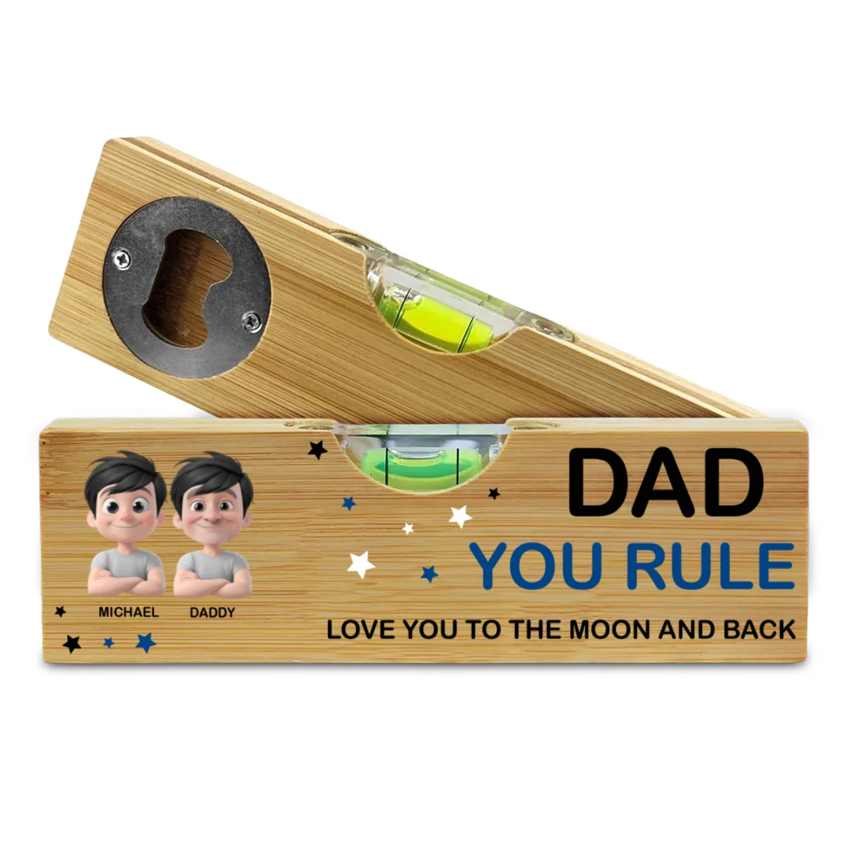 Dad You Rule - Personalized Custom Wooden Spirit Level Bottle Opener - Image 7