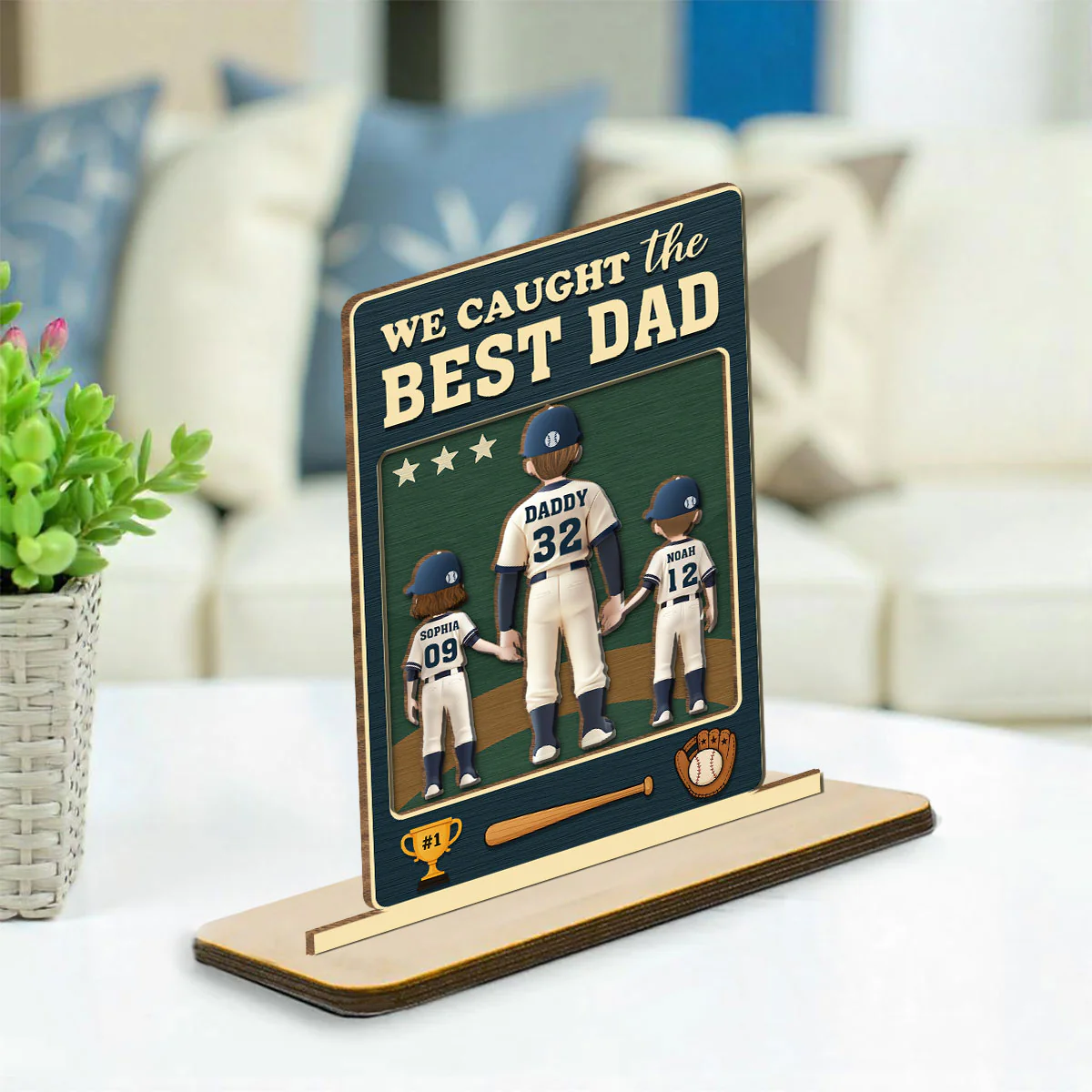 Daddy And His Teammate - Personalized Custom 2-Layer Wood Plaque With Flat Base - Image 2