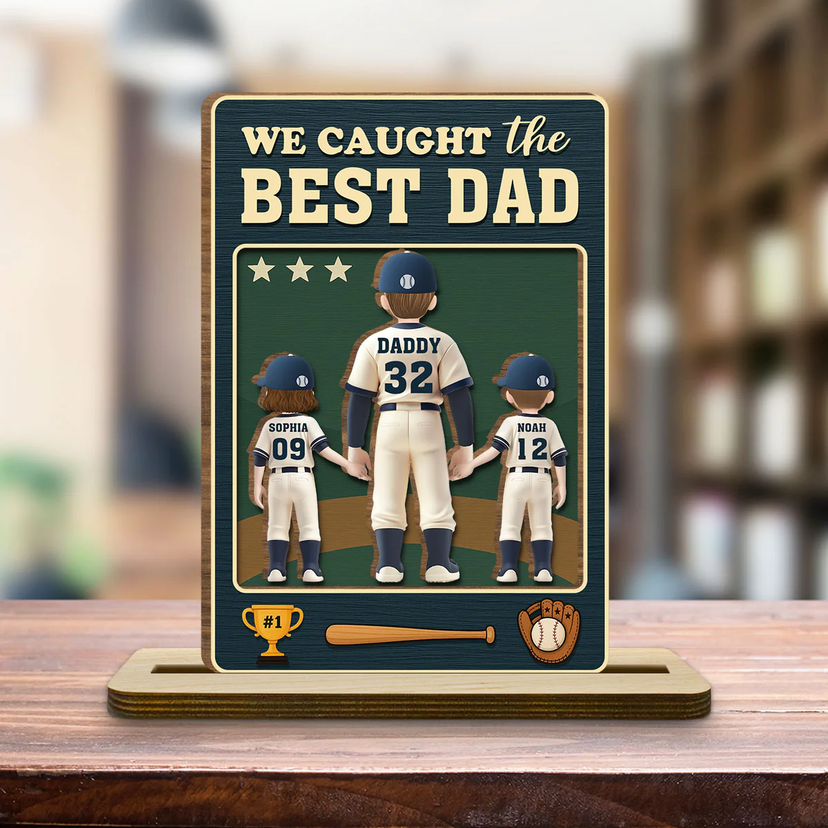 Daddy And His Teammate - Personalized Custom 2-Layer Wood Plaque With Flat Base - Image 3