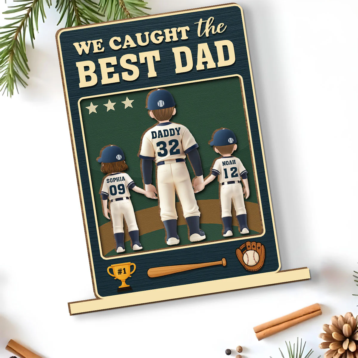 Daddy And His Teammate - Personalized Custom 2-Layer Wood Plaque With Flat Base - Image 4