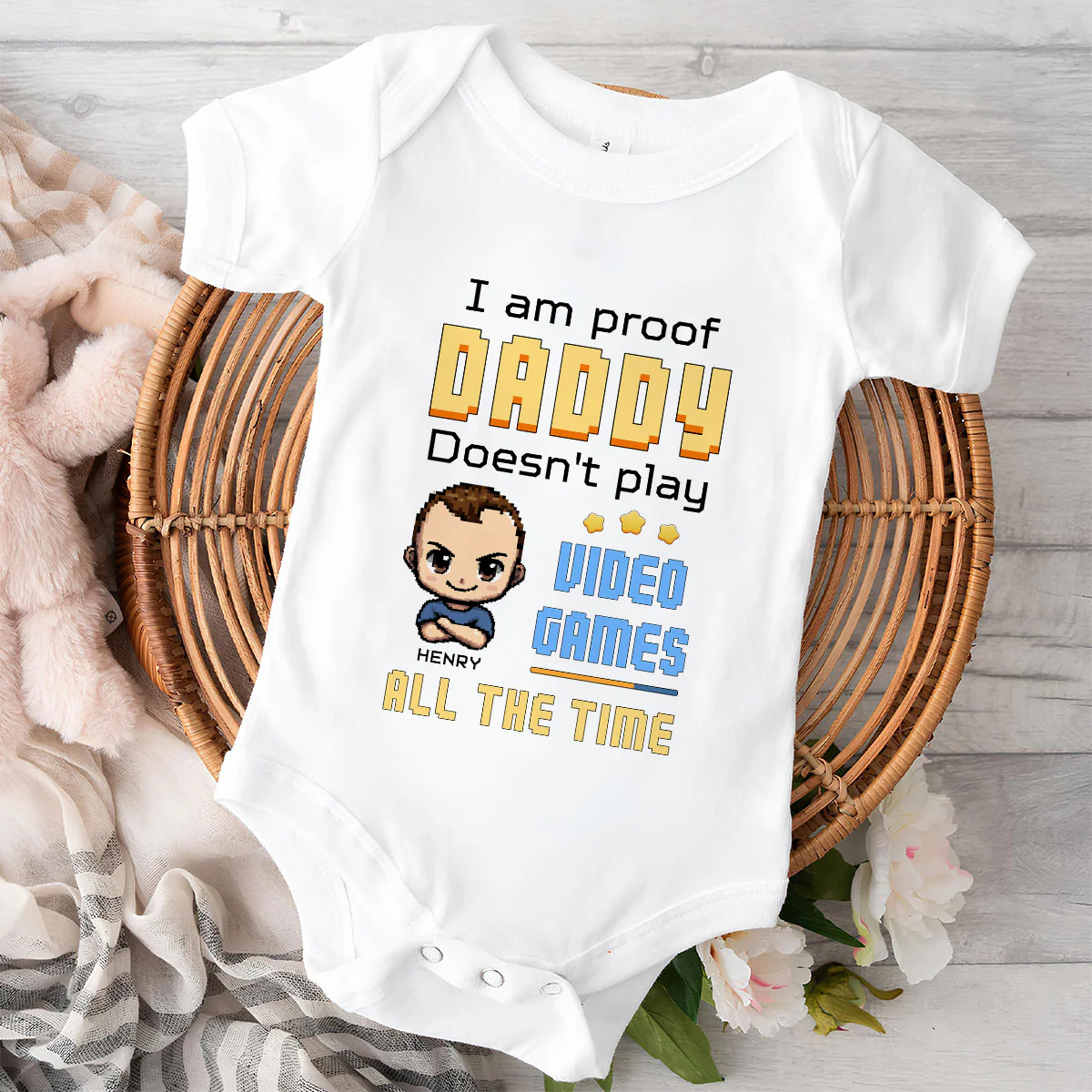 Daddy Can Not Play Video Games All The Time - Personalized Custom Onesie - Image 2