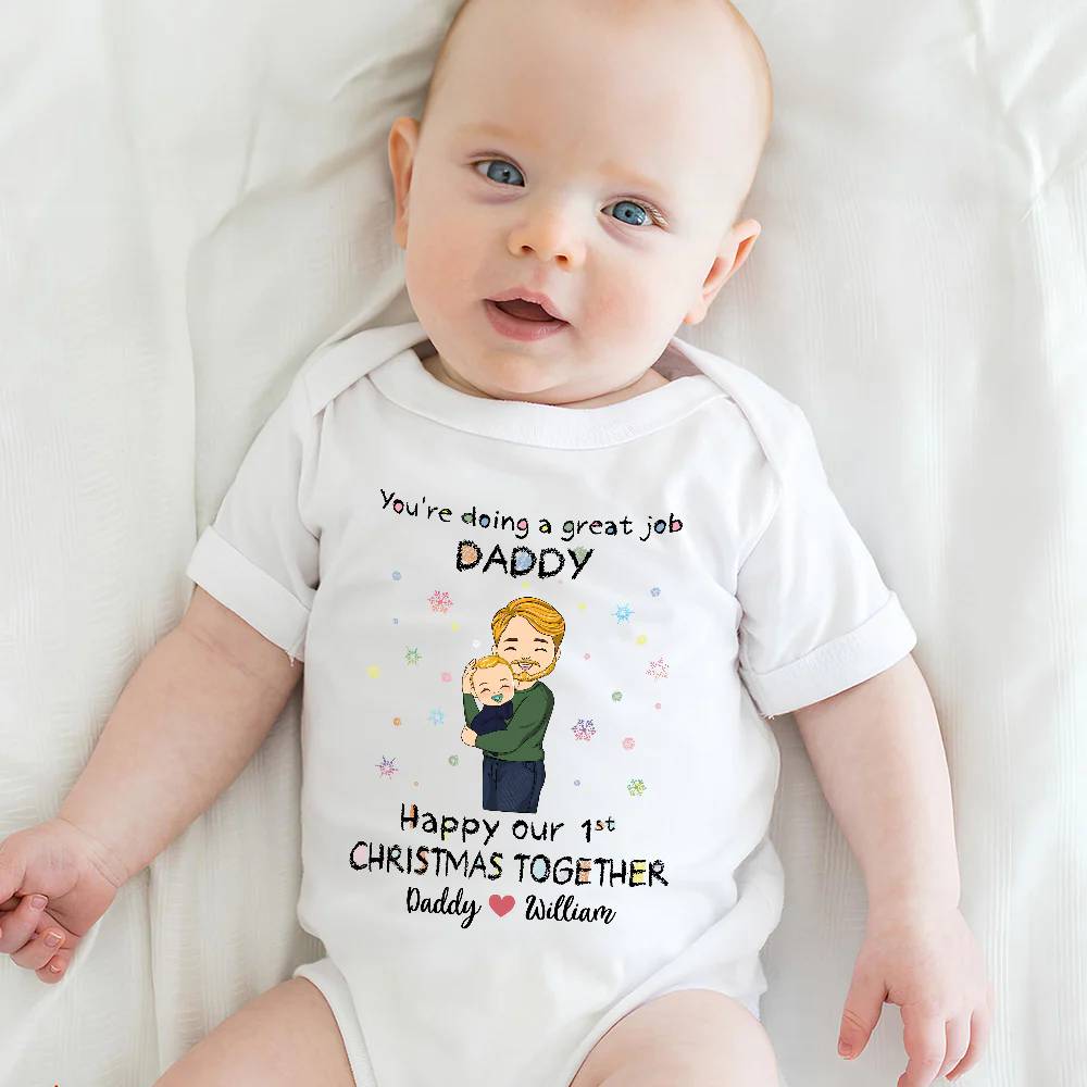 Daddy Doing A Great Job Christmas - Personalized Custom Baby Onesie - Image 3