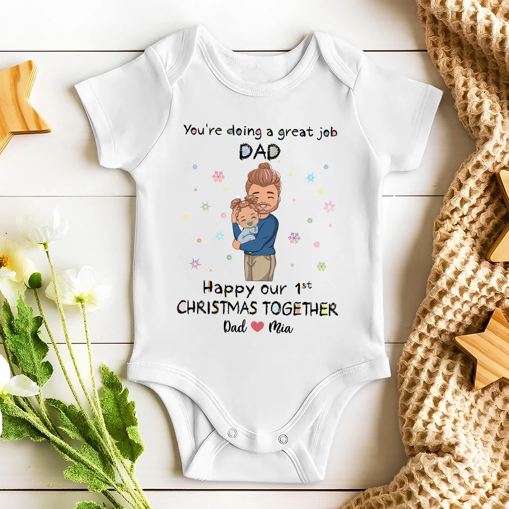 Daddy Doing A Great Job Christmas - Personalized Custom Baby Onesie - Image 4