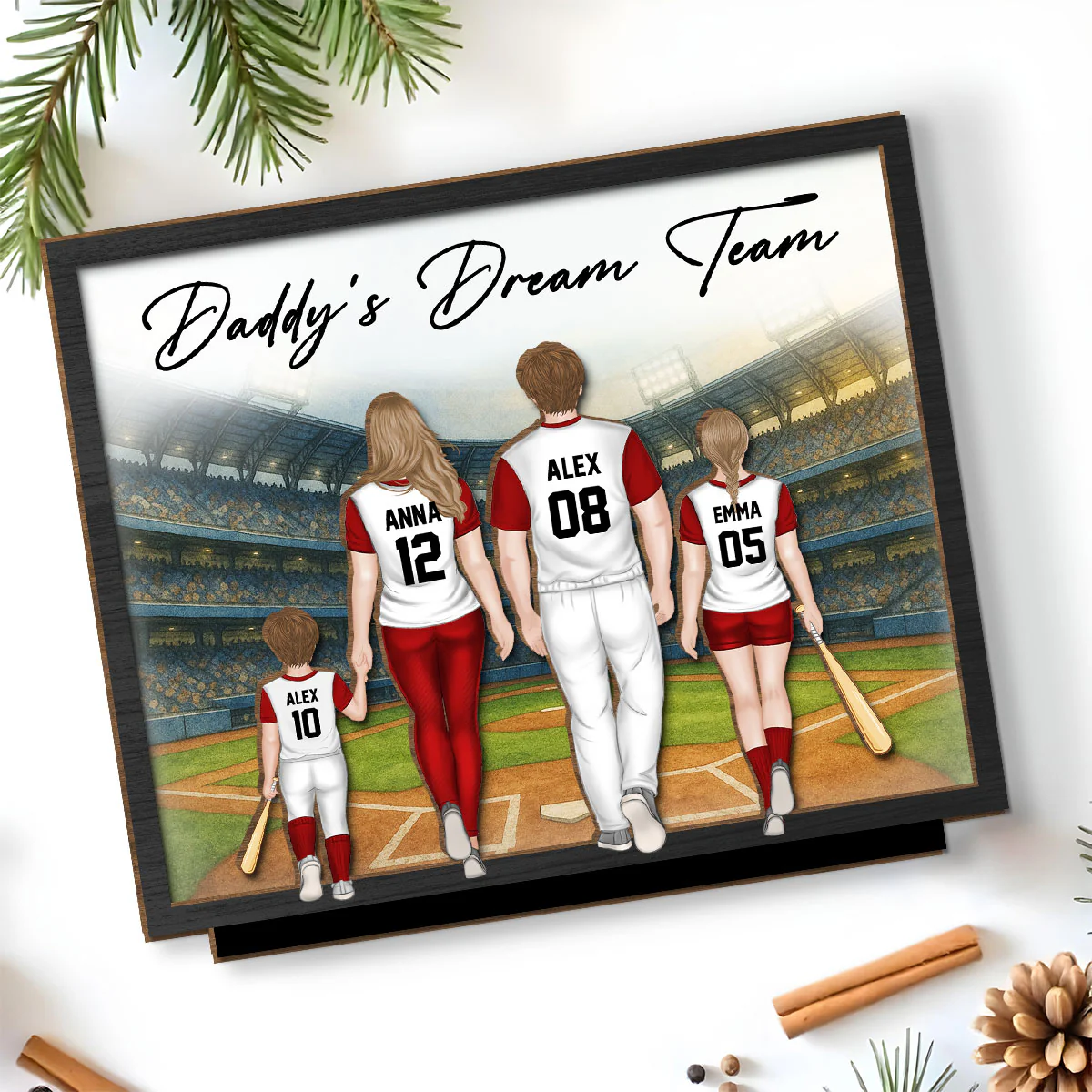 Daddy Dream Team - Personalized Custom 2-Layer Wood Plaque With Flat Base - Image 2