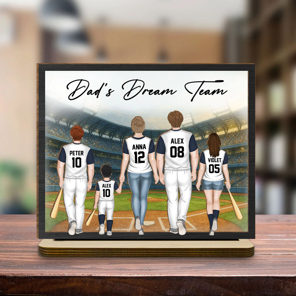 Daddy Dream Team - Personalized Custom 2-Layer Wood Plaque With Flat Base - Image 3