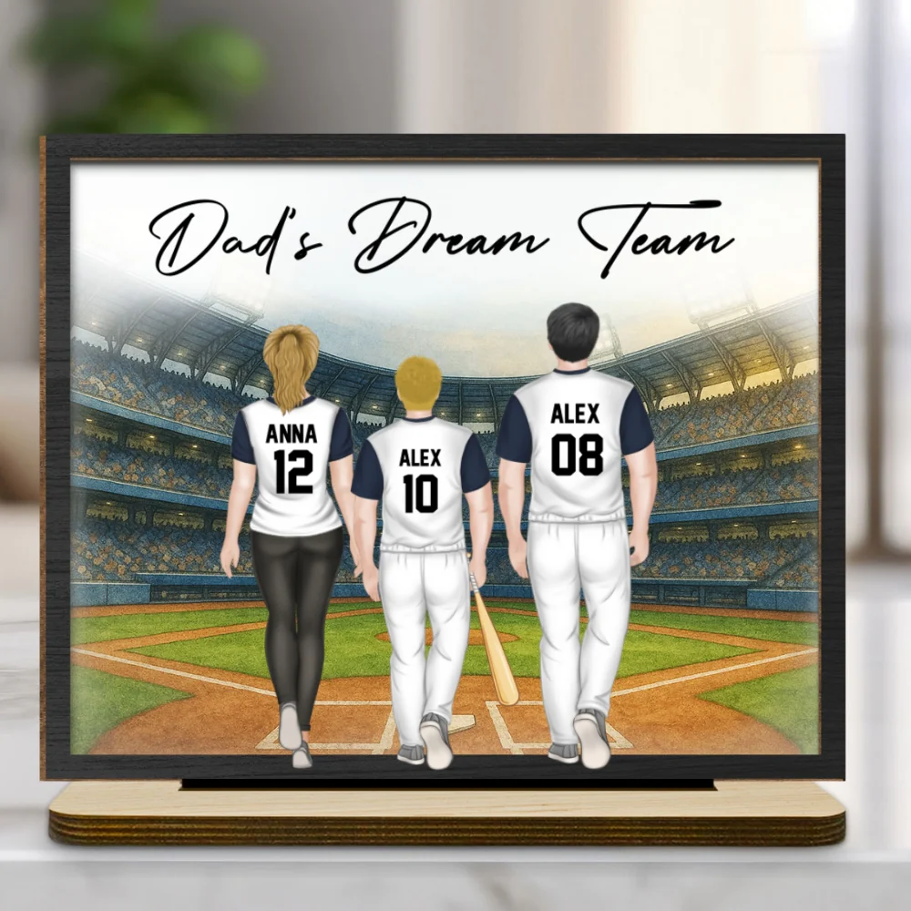 Daddy Dream Team - Personalized Custom 2-Layer Wood Plaque With Flat Base - Image 4