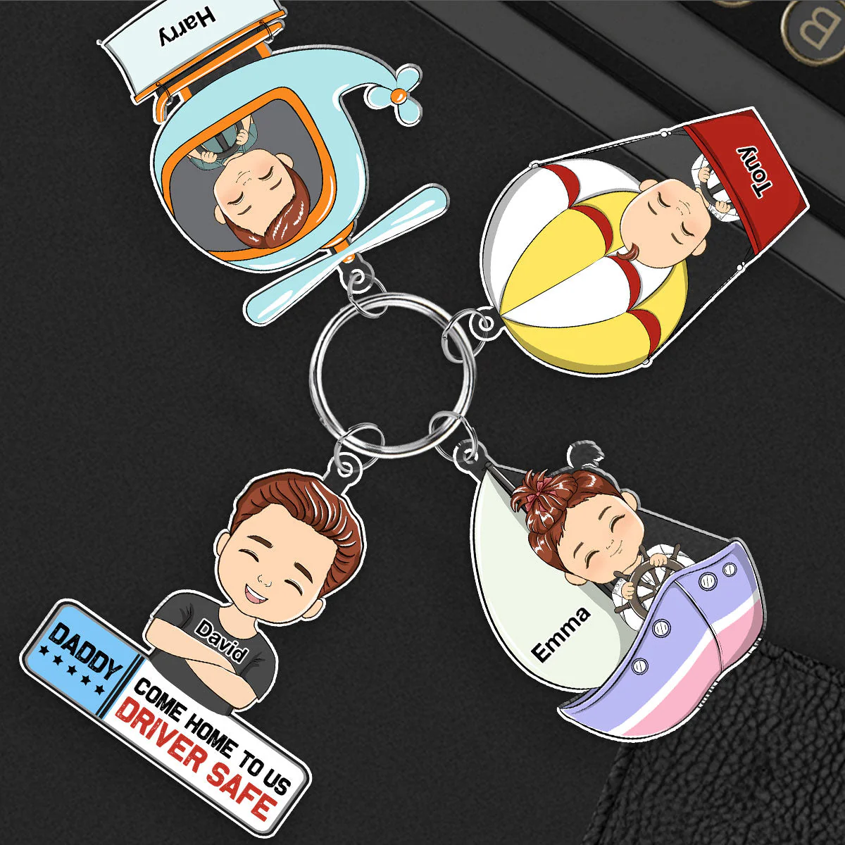 Daddy Driver Safe Come Home To Us - Personalized Acrylic Tag Keychain - Image 2
