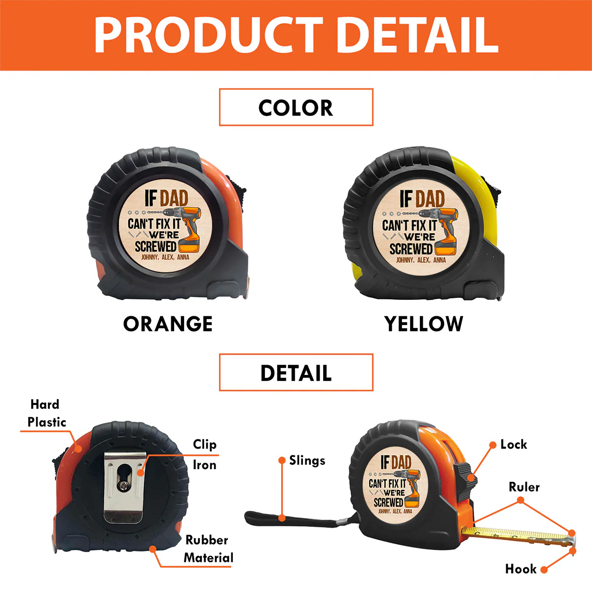 Daddy Fix It - Personalized Custom Tape Measure - Image 5