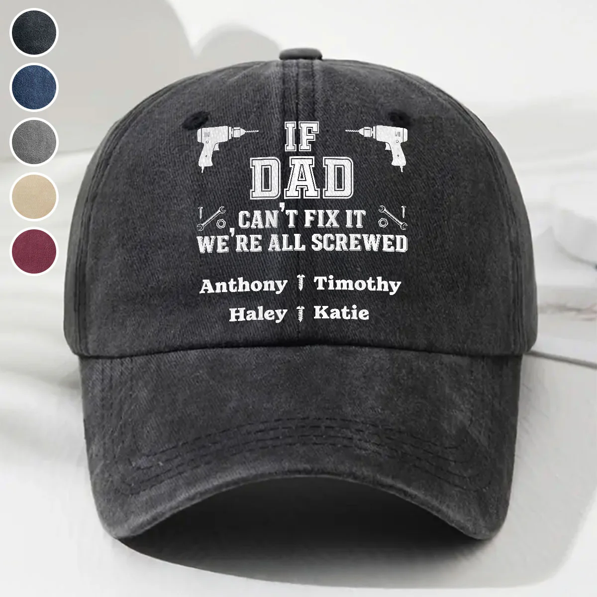 Daddy Fix It - Personalized Custom Vintage Washed Denim Cap