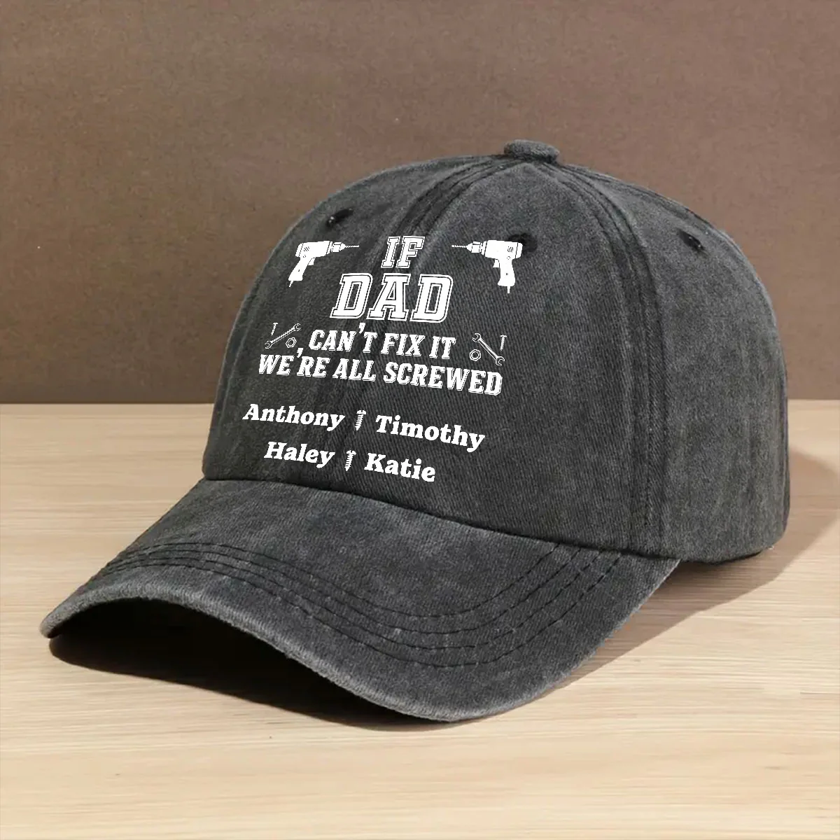 Daddy Fix It - Personalized Custom Vintage Washed Denim Cap - Image 2