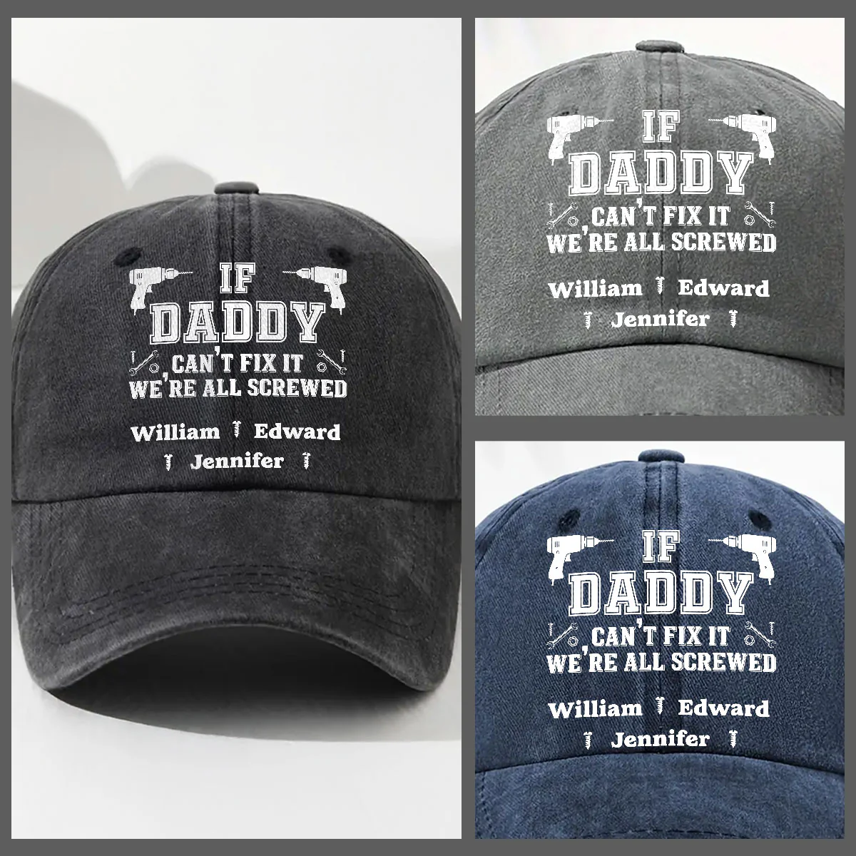 Daddy Fix It - Personalized Custom Vintage Washed Denim Cap - Image 3