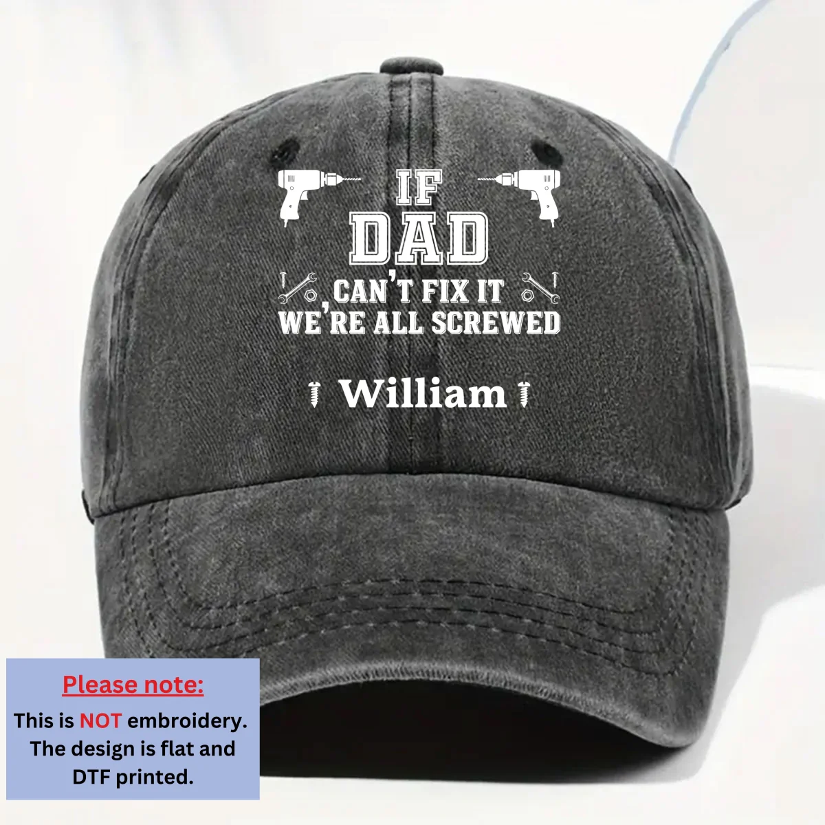Daddy Fix It - Personalized Custom Vintage Washed Denim Cap - Image 6