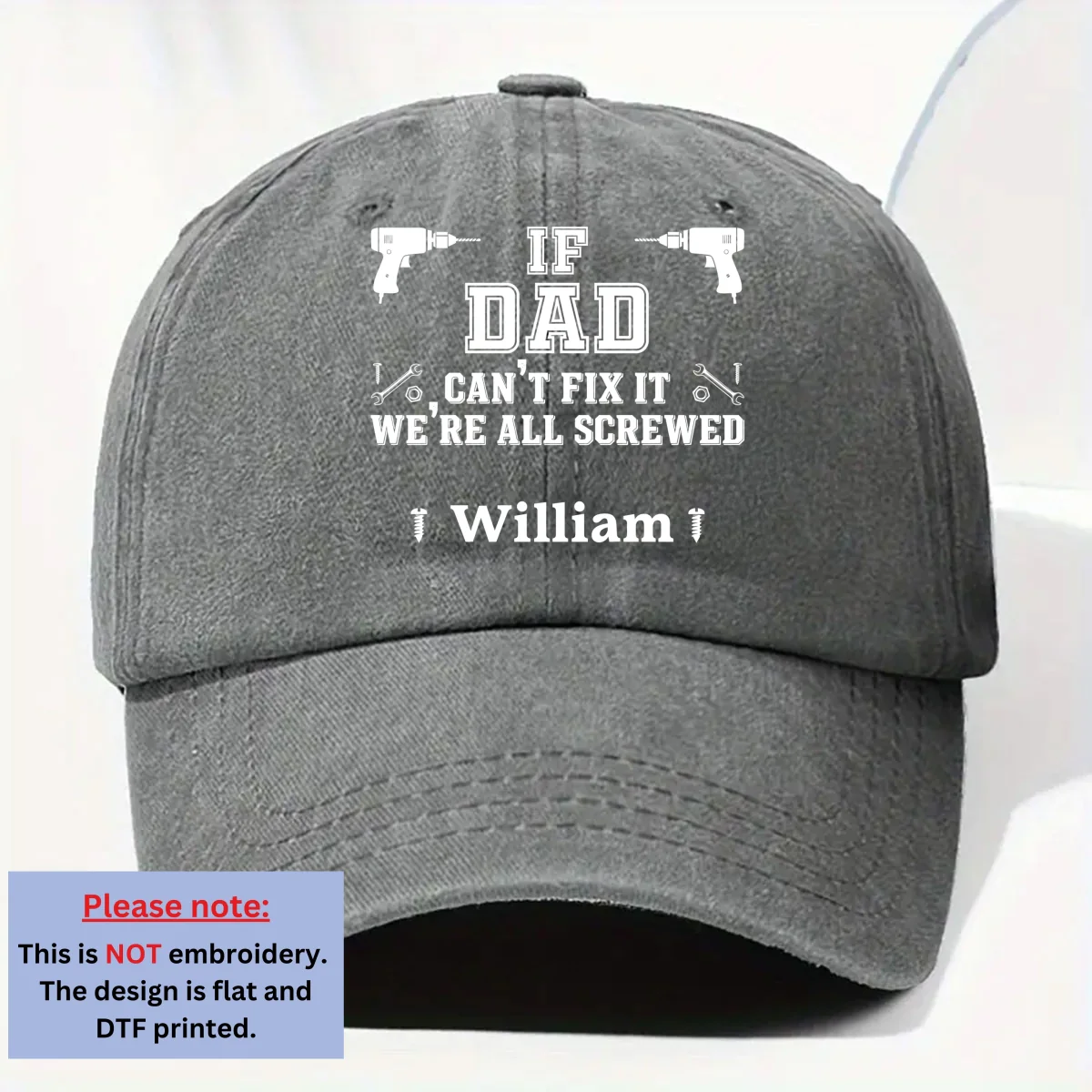 Daddy Fix It - Personalized Custom Vintage Washed Denim Cap - Image 7