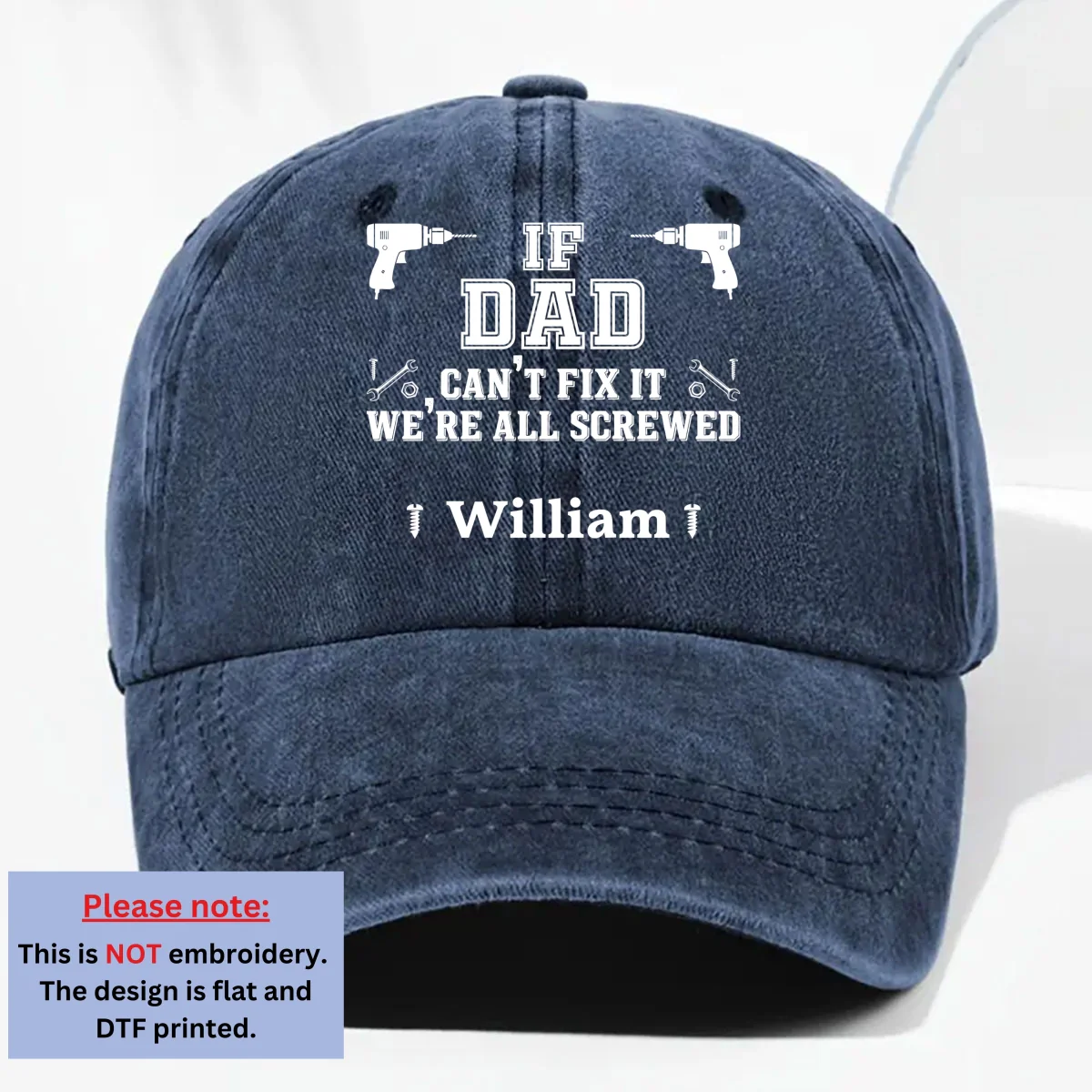 Daddy Fix It - Personalized Custom Vintage Washed Denim Cap - Image 8