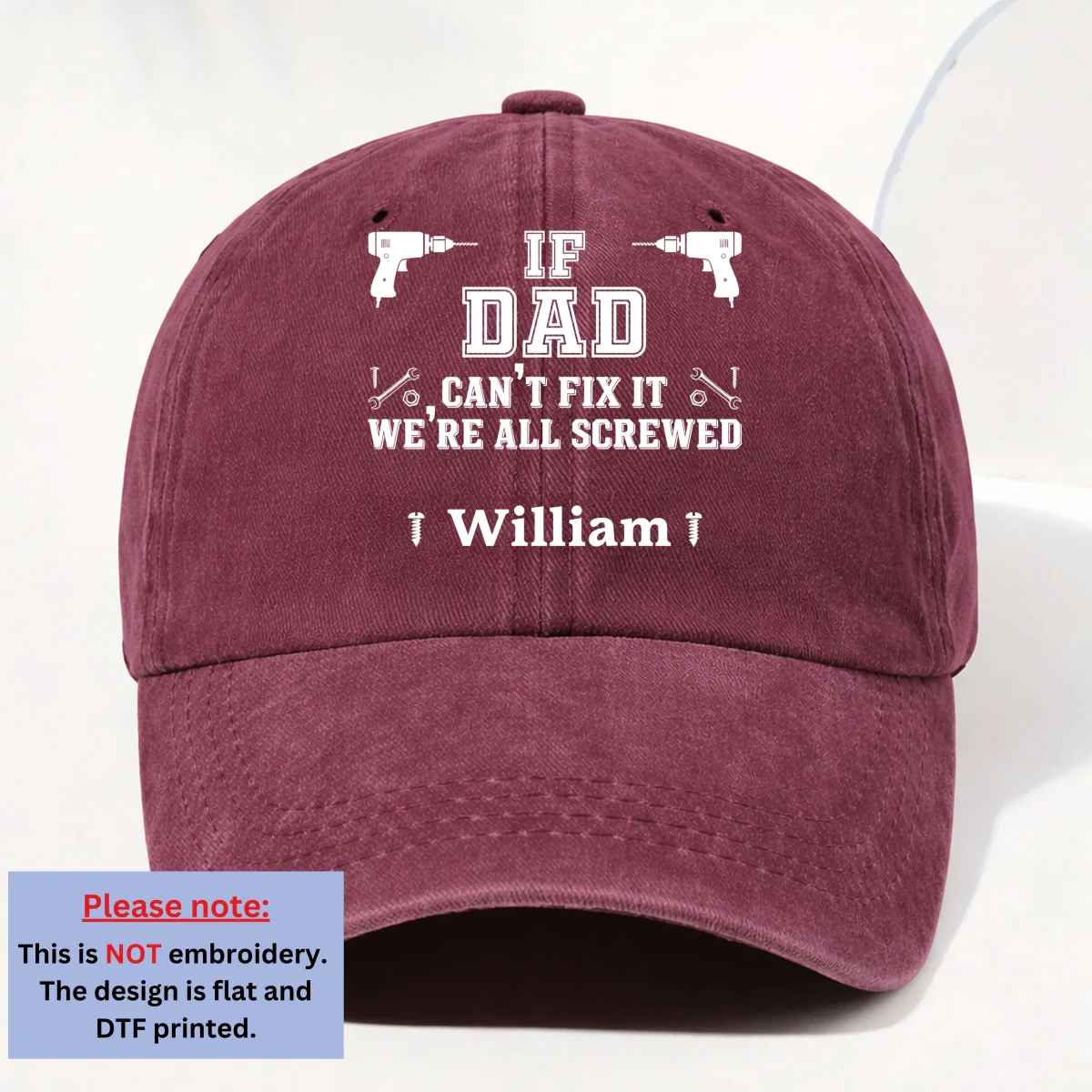 Daddy Fix It - Personalized Custom Vintage Washed Denim Cap - Image 9